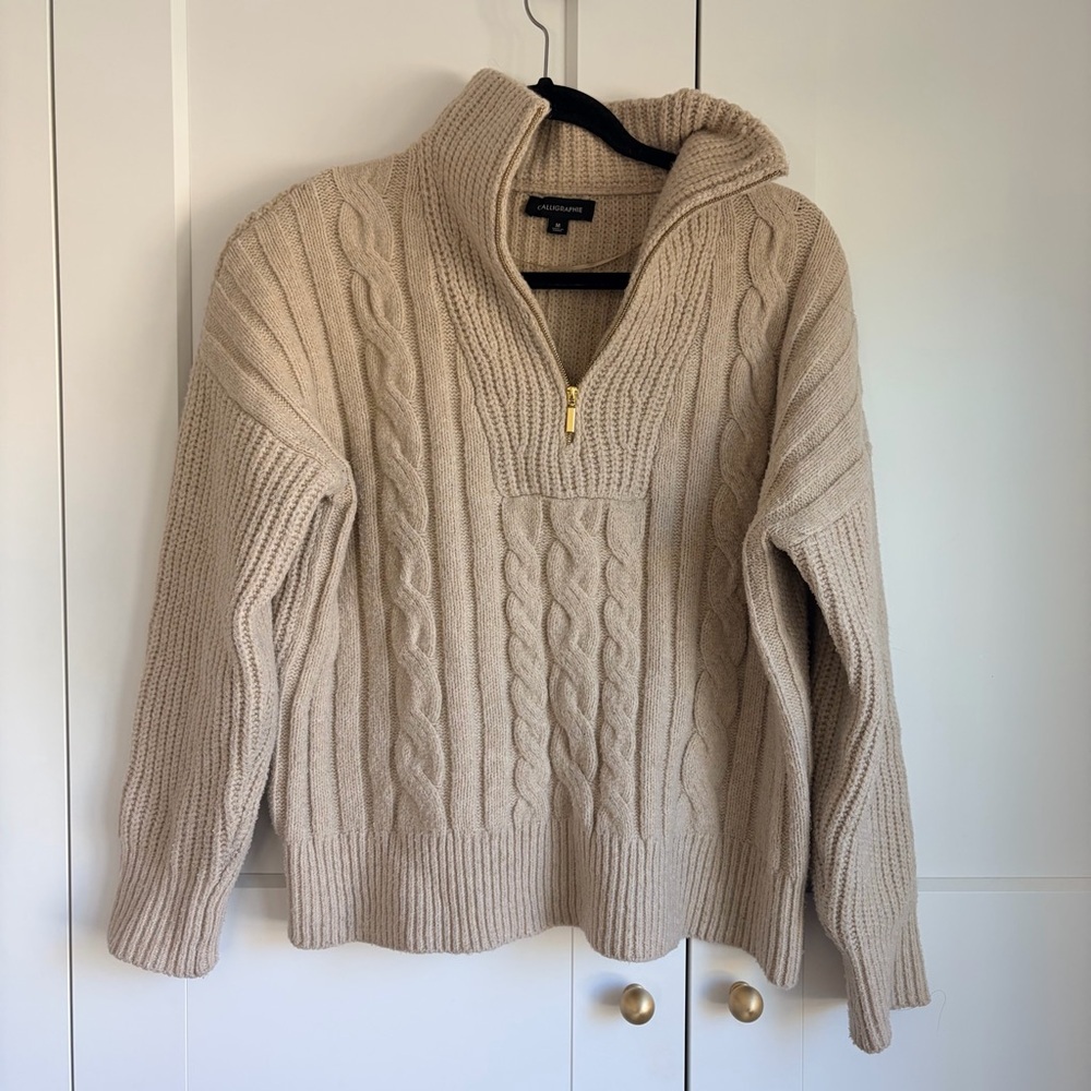 Calligraphie Beige Cable Knit 1/4 Zip Sweater | M